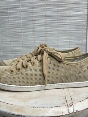 Camper Uno Leather Perforated Sneakers Muted Yellow Low Top Lace Up Size 10